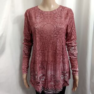 Unbranded Womens Small Long Sleeve Floral Pink‎ White Black Thumb Holes